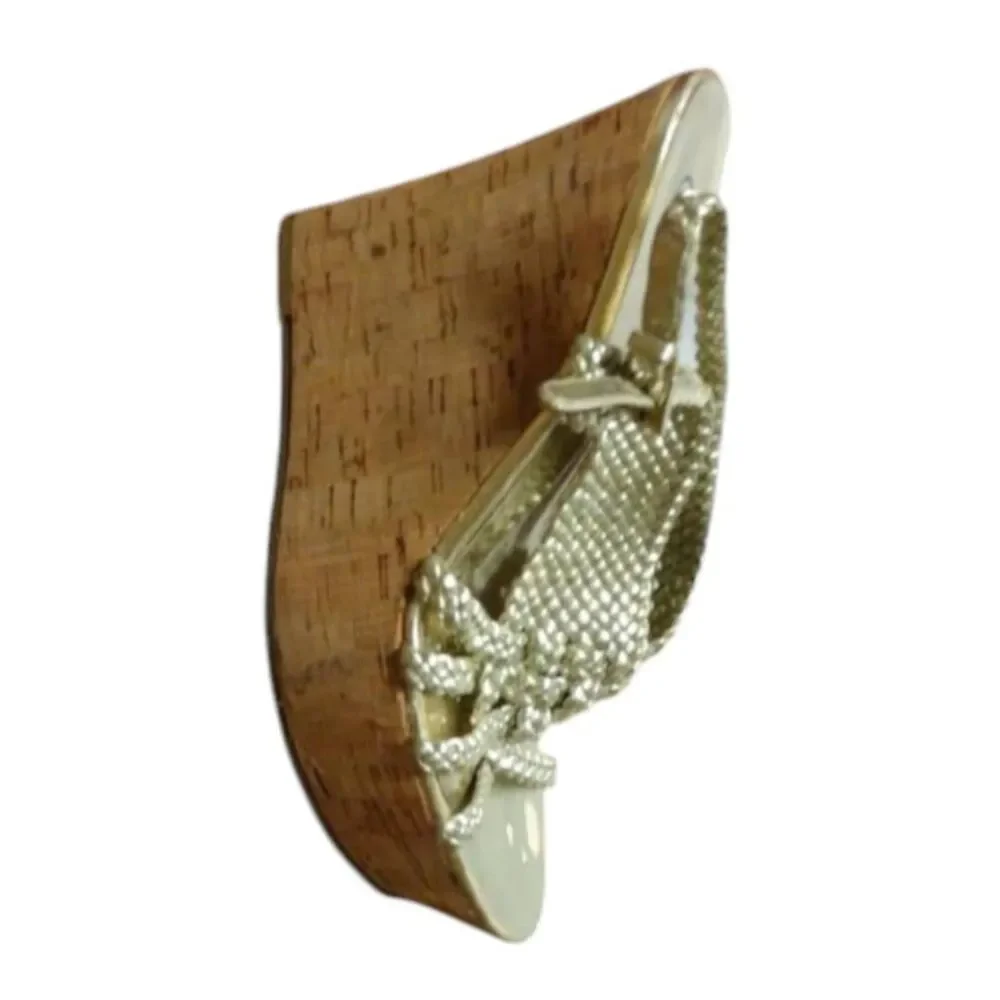 Carlos Santana Gold Woven Cork Platform Wedges 8.5M!